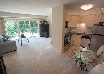 Living room and kitchen at the Garden Villas of Lenexa